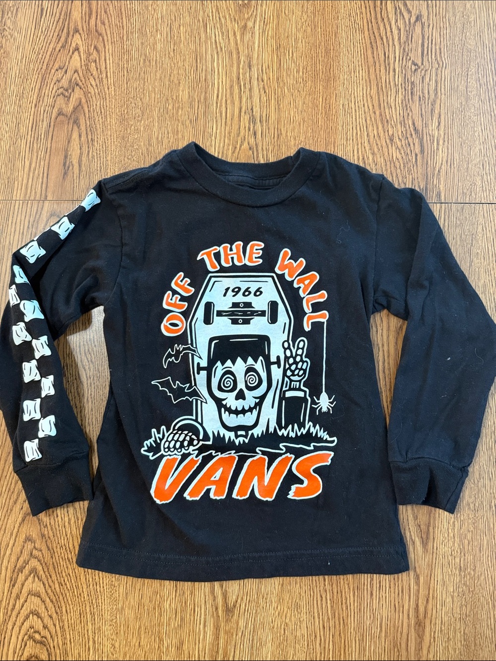 Vans Black Long Sleeve Tee with Orange and White Halloween Graphic